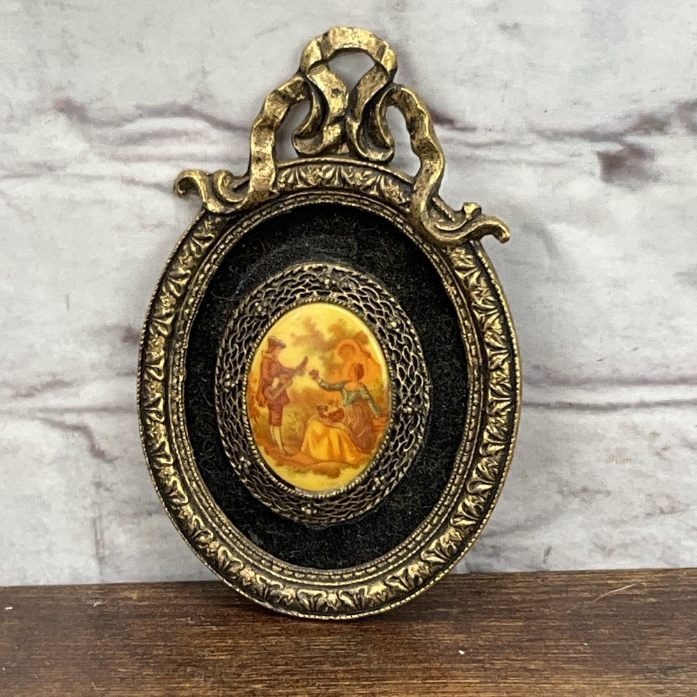 Unbranded Victorian Mini Picture & Frame 24 kt. Gold Plated OLD 30s-50s